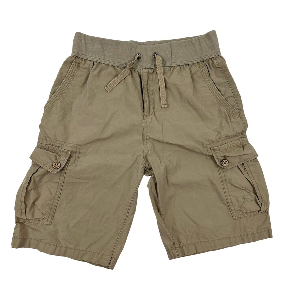 Lucky Brand Boy's Sz M Khaki Brown Cargo Shorts Elastic Waist Drawstring Cotton